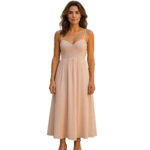 Lucy Paris Dress/Gown Sz Large New Spaghetti Strap Embellished Maxi  Taupe